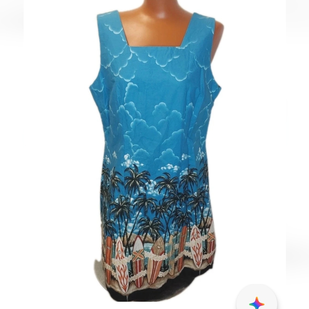 Shannon Marie Beachy Dress Blue Tropical Travel Surfboards Square Neck Woman 14